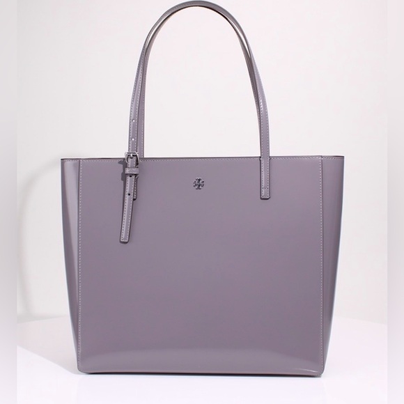 Tory Burch Handbags - Tory Burch Emerson Patent Leather Tote In French Grey